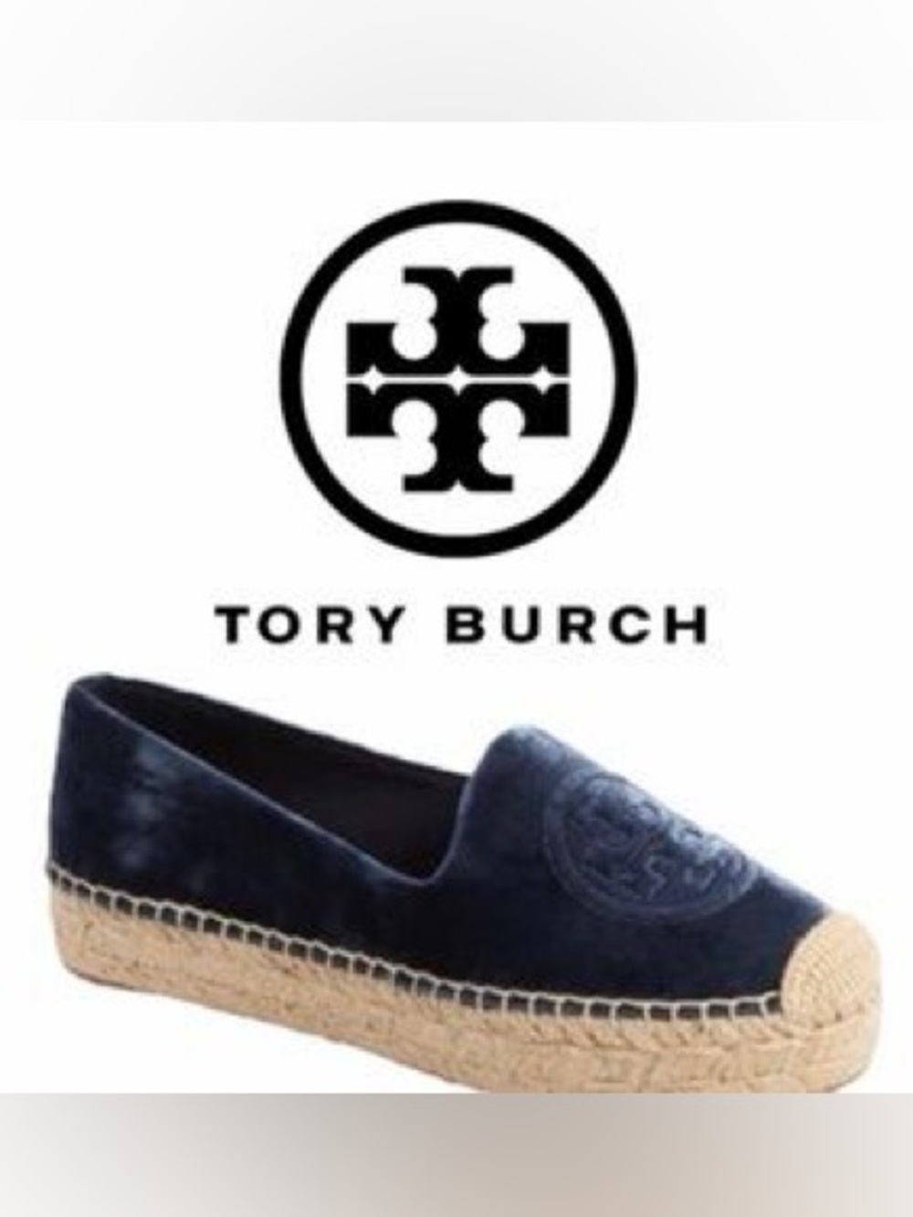 Tory Burch Navy Velvet Espadrille Platform Slip-On